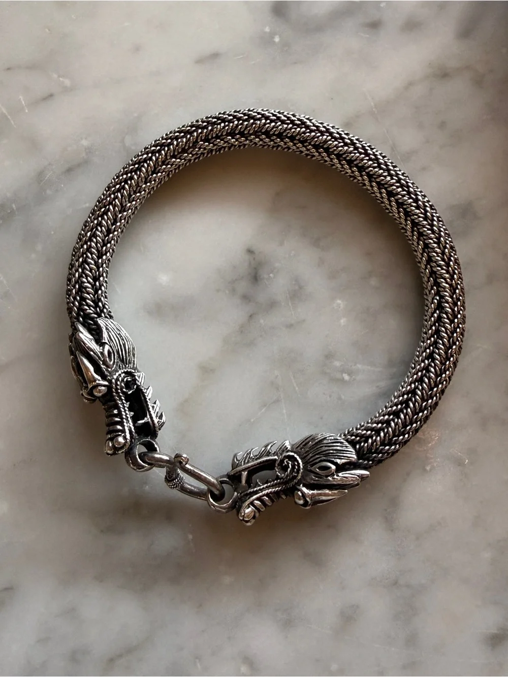 Sterling Silver Dragon Head Woven Bracelet - Silver
